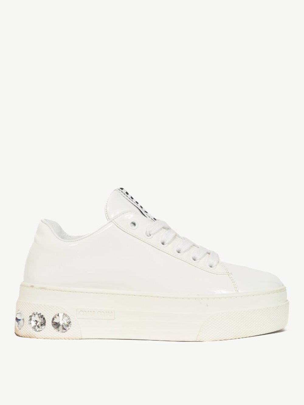 Miu Miu White Patent Crystal-Platform Lace-Up Sneakers
